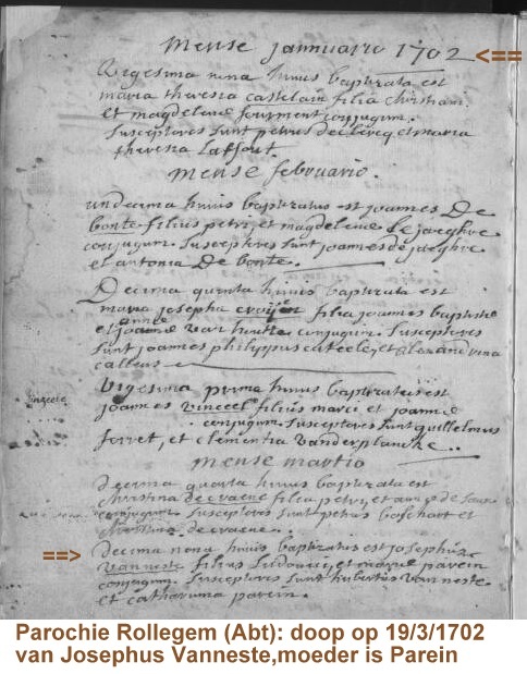 Vanneste Josephus °Rollegem (Abt) 19mrt1702